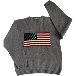 Vintage New Era American flag made in USA gray crewneck sweater medium